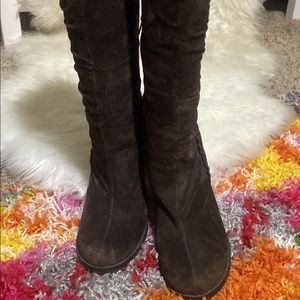 Mia Wedge Knee High Boots in Chocolate Brown